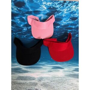 ☀️Set of 3 Women Athletic Sun Visors Red Black Pink Adjustable Tennis Golf Hats